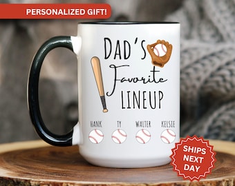 Custom Baseball Dad Mug, Personalized Baseball Dad Coffee Cup Dad&#39;s Favorite Lineup Mug with Name for Father&#39;s Day Gift Mug for Baseball Dad