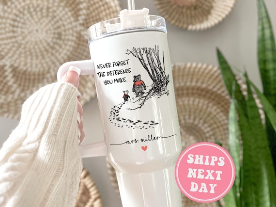 Teacher 40oz Tumbler, Never Forget the Difference You Make Tumbler with Handle Teacher Appreciation Gift Thank You Teacher Travel Mug Cup