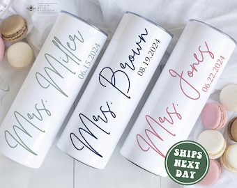 Personalized Bride Tumbler, Custom Wedding Day Gifts for Mrs. Bride to Be Engagement Gifts Wedding Date Gifts for Bride Mug Bridal Shower