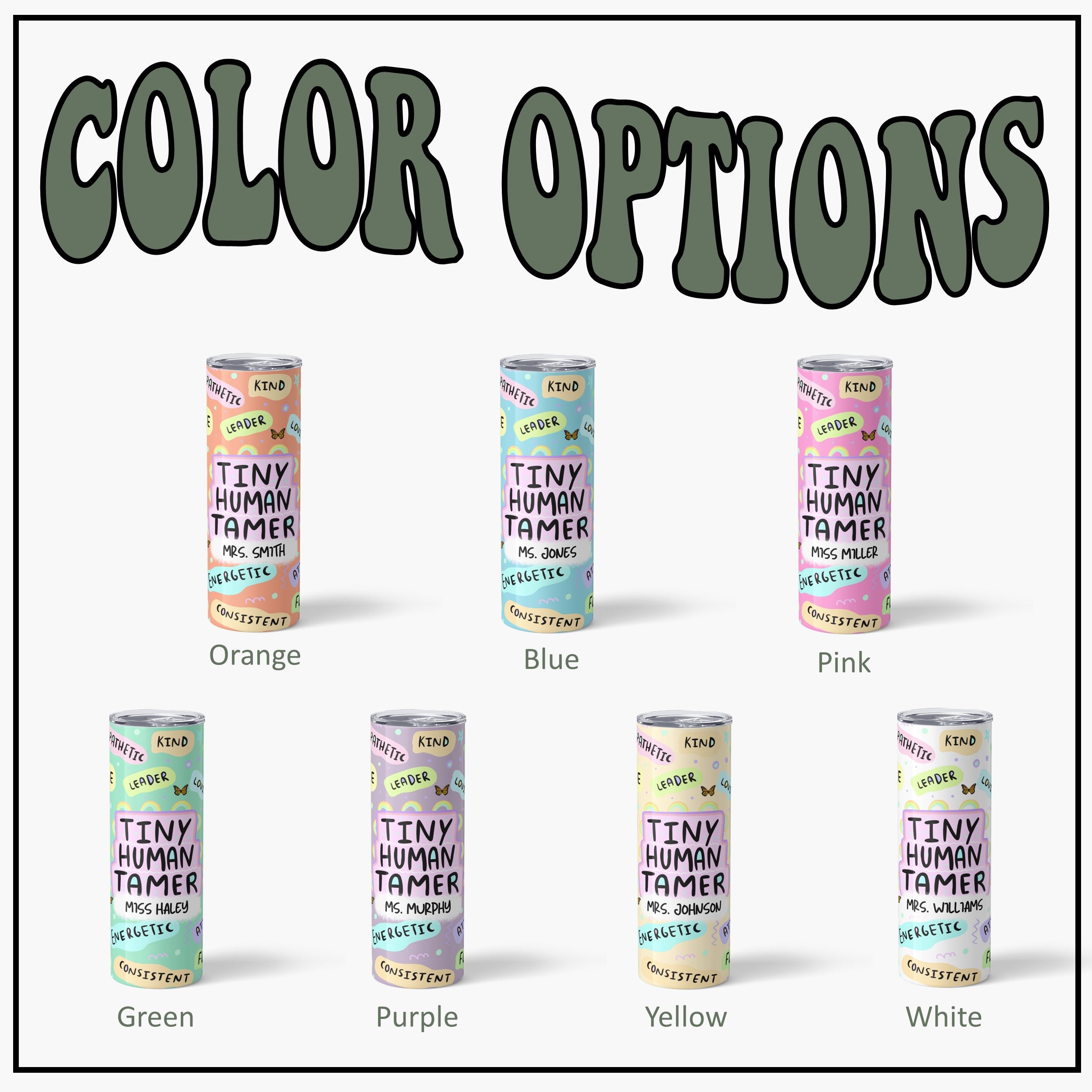 Personalized Tiny Human Tamer Teacher Tumbler, Custom Kindergarten Pre-K Elementary School Teacher Appreciation Back to School Gifts Teacher