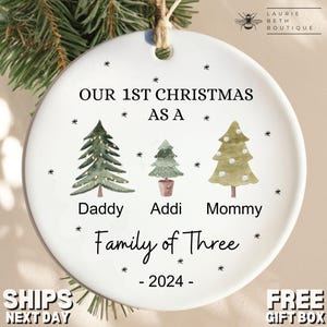 Family of Three Ornament, Personalized Family of Three Christmas Ornament Gifts First Christmas as a Family of 3 Christmas Ornament Keepsake
