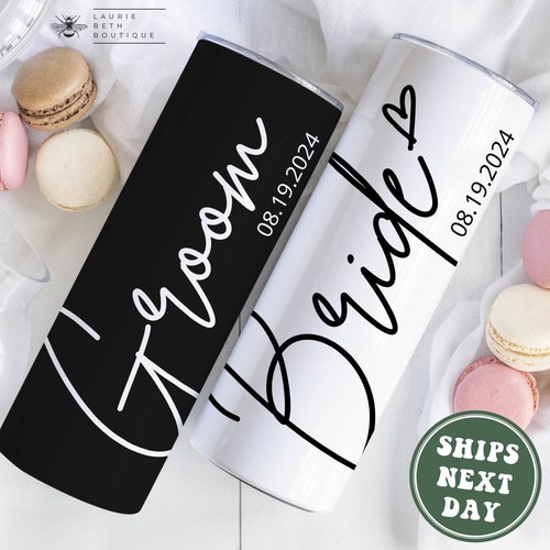 Vasos para novios, vasos personalizados a juego para novios, regalos de boda para recién casados, regalo de fecha de boda