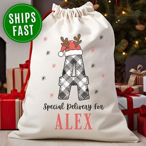 Special Delivery Santa Bag, Custom Boy's Initial Christmas Santa Bag Special Delivery Personalized Initial for Boys Christmas Present Bag