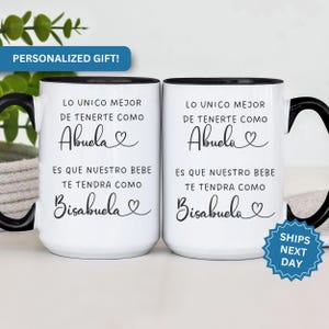Abuela to Bisabuela Mug, Personalized Baby Reveal Coffee Mug for Bisabuela & Bisabuelo Gifts for New Great Grandparents Bisabuela Bisabuelo