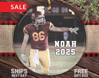 Adorno navideño de fútbol personalizado, adorno navideño con foto de fútbol, adorno deportivo para niño, adorno de fútbol con foto personalizada, regalo de fútbol