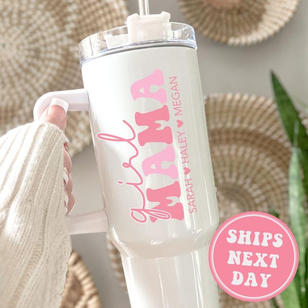 Vaso térmico de 40 oz "Mamá Niña", Vaso personalizado "Mamá Niña" con asa, Regalos para Mamá Niña, Regalos para Mamá Niña, Taza de viaje