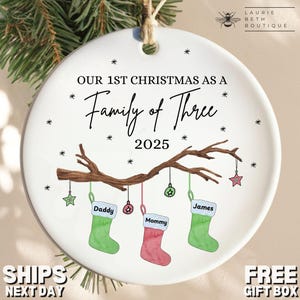 Family of Three Ornament, Personalized Family of Three Christmas Ornament Gifts First Christmas as a Family of 3 Christmas Ornament Keepsake