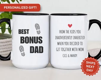Personalized Bonus Dad Mug, Custom Bonus Dad Mug Personalized Coffee Cup for Step Dad Gift from Stepkids for Father's Day Step Dad Bonus Dad