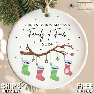 Family of Four Ornament, Personalized Family of Four Christmas Ornament Gifts First Christmas as a Family of 4 Christmas Ornament Keepsake
