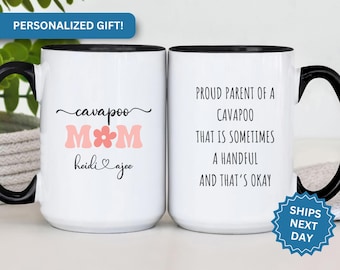 Custom Cavapoo Mom Gift Mug, Personalized Proud Cavapoo Mom Mug Gift for Dog Mom Custom Dog Lover Coffee Cup Gifts for Dog Owner Cavapoo Mom