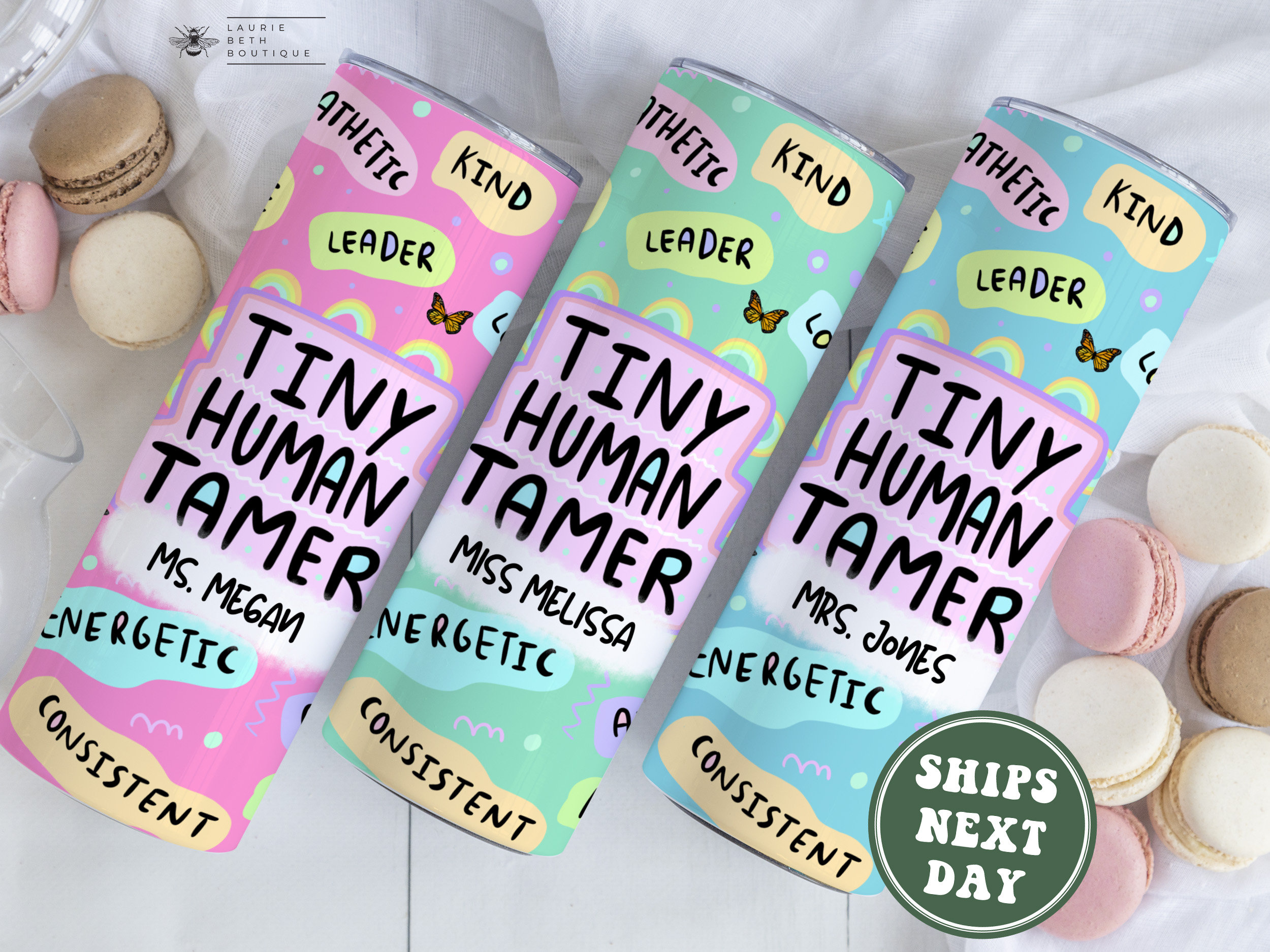 Personalized Tiny Human Tamer Teacher Tumbler, Custom Kindergarten Pre-K Elementary School Teacher Appreciation Back to School Gifts Teacher
