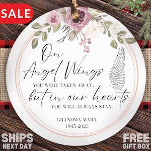 Personalized Memorial Ornament, Custom Remembrance Christmas Ornament Loss of Loved One Sympathy Gifts Angel Wings Forever in Our Hearts