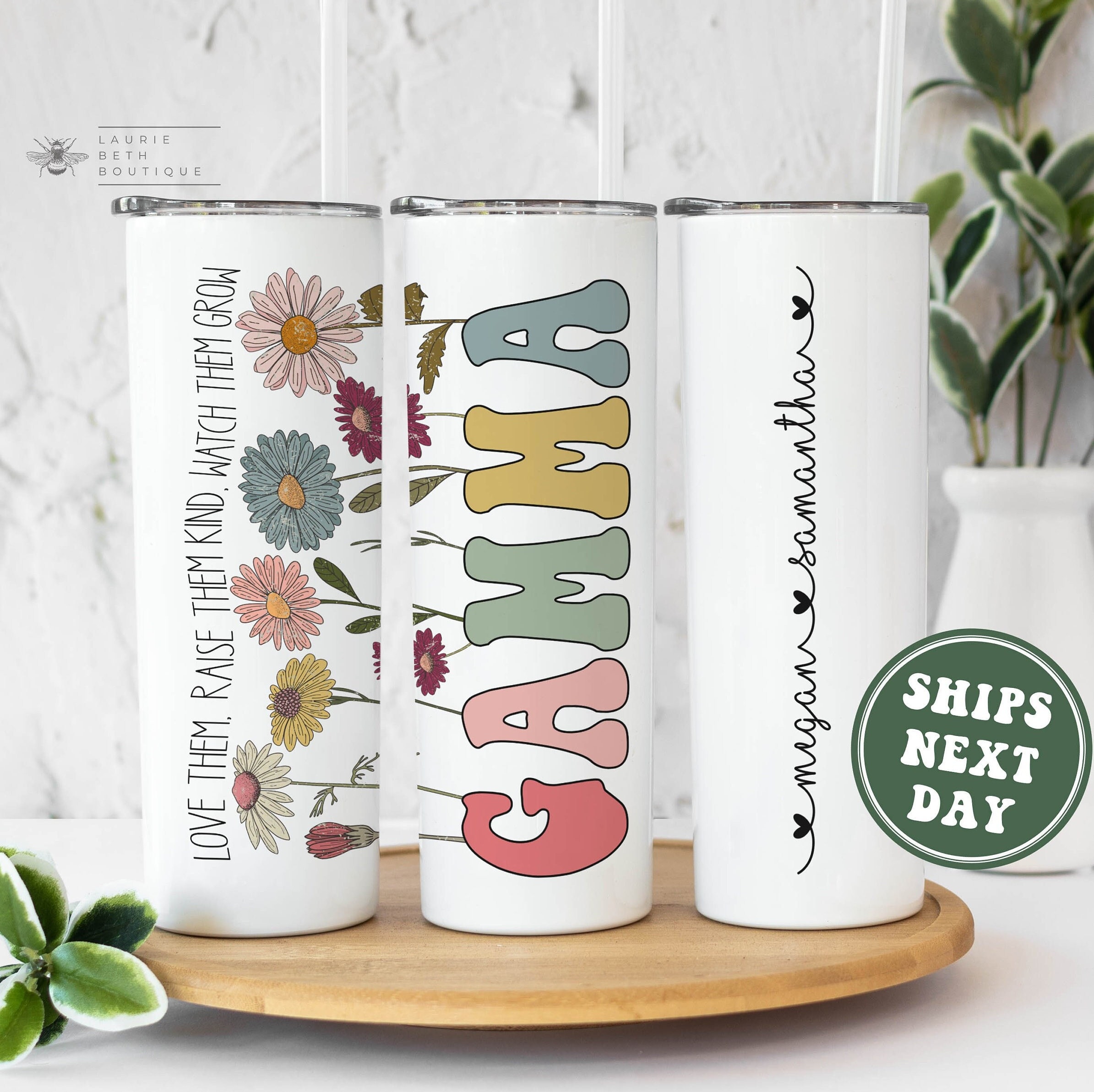 Vaso Gamma personalizado Vaso Gamma personalizado Nombres de nietos Regalo del Día de la Madre para la abuela de parte de los nietos Vaso vintage con flores