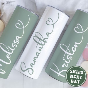 Personalized Bachelorette Party Tumblers, Custom Bridal Bach Party Skinny Tumbler with Straw Bridesmaid Proposal Wedding Gift Sage Green