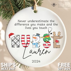 Nurse Thank You Ornament, Personalized Nurse Christmas Ornament Thank You Gifts for Nurse Appreciation Christmas Ornament Nurse Thank You