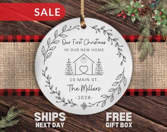 Personalized New Home Ornament, Custom First Christmas in Our New Home Christmas Ornament Gifts for New Home Owners Custom Address Name Gift