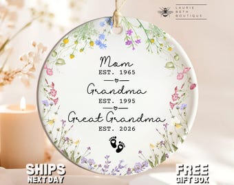 Great Grandma Christmas Ornament, Personalized Great Grandma Ornament Gifts for Future Great Grandma to Be Pregnancy Announcement Keepsake
