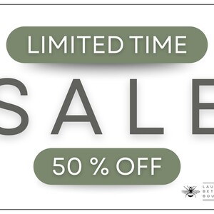 May include: White background with the words "LIMITED TIME SALE" in large gray letters. Below, a green oval reads "50% OFF." The Laurie Beth Boutique logo is in the bottom right corner.