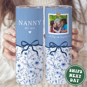 Custom Nanny Tumbler, Personalized Nanny Floral Tumbler Gift for Nanny Photo Tumbler for Mother&#39;s Day Gift for Nanny Mug Nanny Cup
