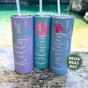 Custom Vacation Tumbler, Personalized Name Family Vacation Gift Matching Beach Vacation Spring Break Summer Bachelorette Girls Trip Tumblers