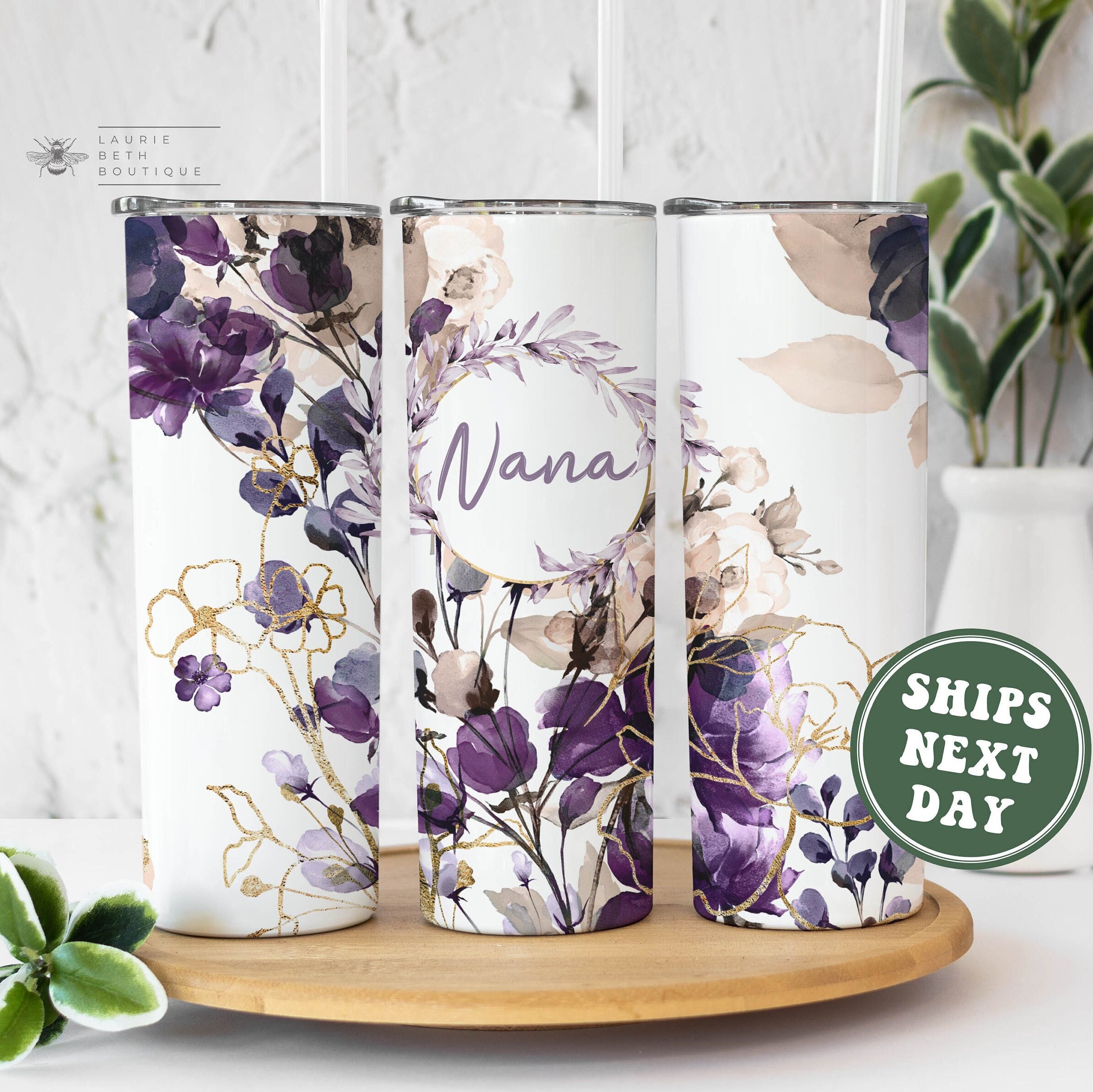 Floral Nana Tumbler, Watercolor Flower Nana 20 oz Tumbler with Straw Gifts for Grandma Nana Gift Mother's Day Gifts for Nana Cute Nana Cup