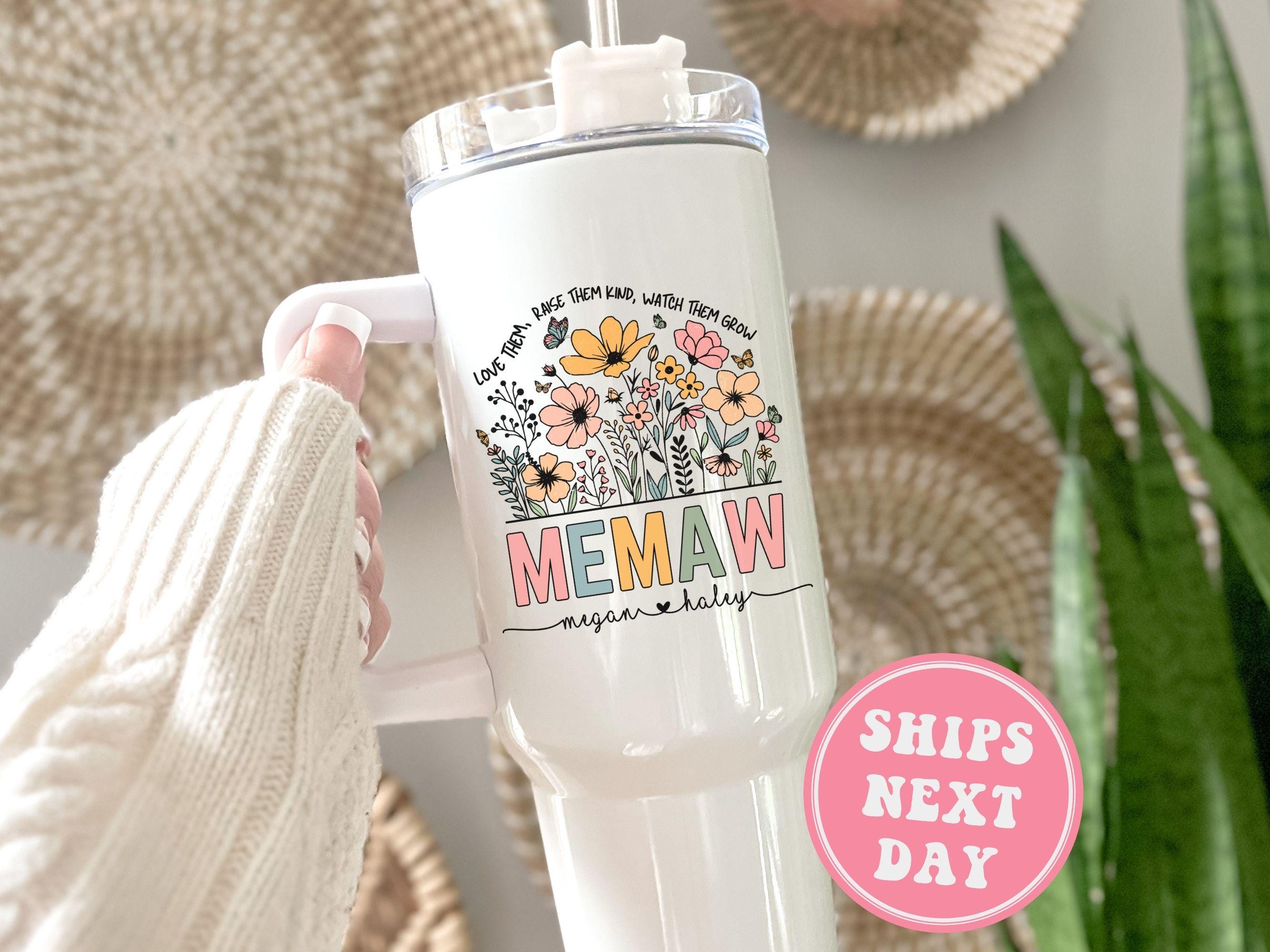 Custom Memaw Tumbler, Personalized Memaw Tumbler with Handle Gifts for Memaw Gift for Mother's Day Memaw Travel Mug Memaw Cup