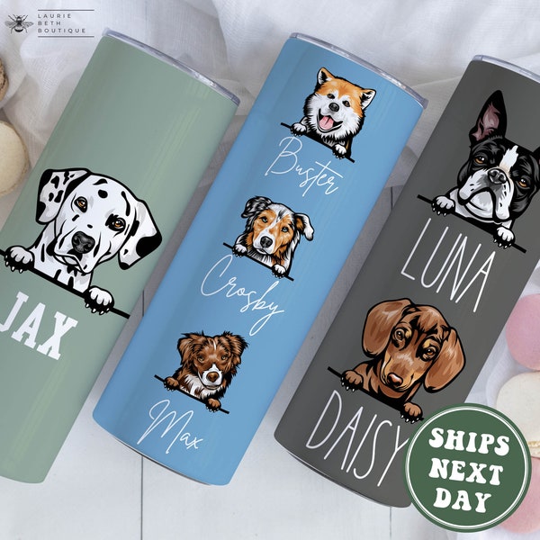 Personalized Dog Mom Tumbler, Custom Dog Dad Tumbler Dog Lover Gifts Skinny Tumbler Personalized Dog Mom Gift Mug Travel to Go Cup Pet Lover