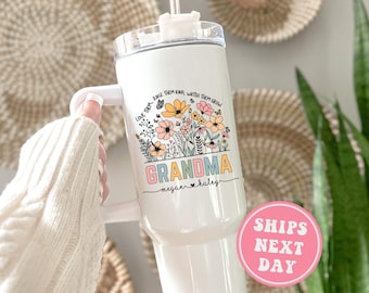 Custom Grandma Tumbler, Personalized Grandma Tumbler with Handle Gifts for Grandma Gift for Mother's Day Grandma Travel Mug Grandma Cup