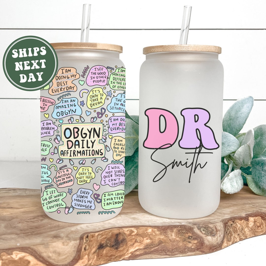 Personalized OBGYN Glass Cup, Custom OBGYN Frosted Glass Tumbler Mug ...