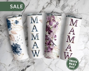 Floral Mamaw Tumbler, Watercolor Floral Mamaw 20 oz Tumbler with Straw Gifts for Mother's Day Gift for Mamaw Grandma Birthday Gift To Go Mug