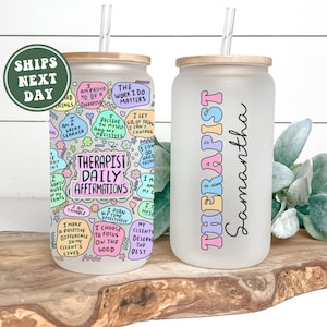 Personalized Therapist Glass Cup Custom Therapist Frosted Glass Tumbler Mug Gift for Therapist Gifts for Therapy Appreciation Thank You Gift