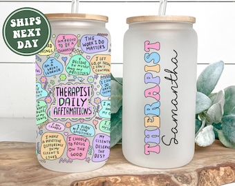 Personalized Therapist Glass Cup Custom Therapist Frosted Glass Tumbler Mug Gift for Therapist Gifts for Therapy Appreciation Thank You Gift