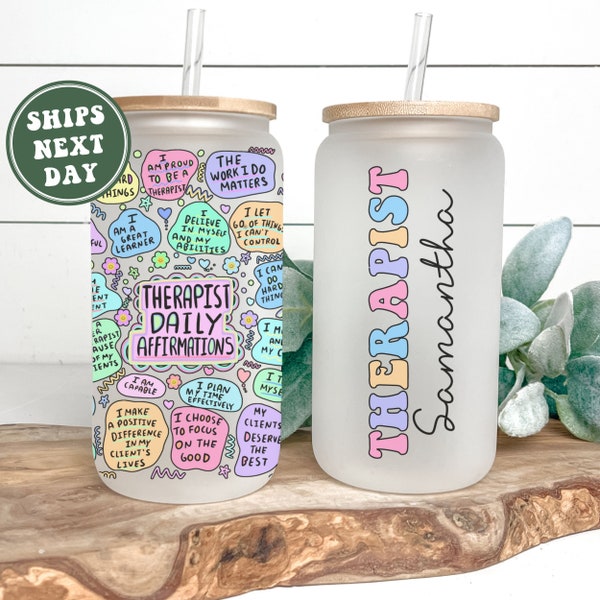 Personalized Therapist Glass Cup Custom Therapist Frosted Glass Tumbler Mug Gift for Therapist Gifts for Therapy Appreciation Thank You Gift