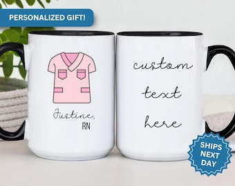 Custom RN Nurse Scrub Mug, Personalized Registered Nurse Coffee Cup RNs Custom Text Gifts for Nurses Registered Nurses Mug Gifts for RNs