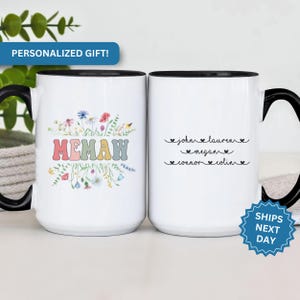Personalized Memaw Mug, Custom Memaw Mug Gift for Memaw Personalized Coffee Cup with Grandkids&#39; Names Floral Mug Keepsake Gifts for Memaw