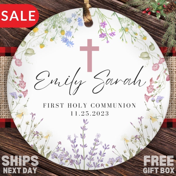 Personalized First Communion Ornament, Custom First Communion Christmas Ornament First Holy Communion Floral Girls First Communion Gifts