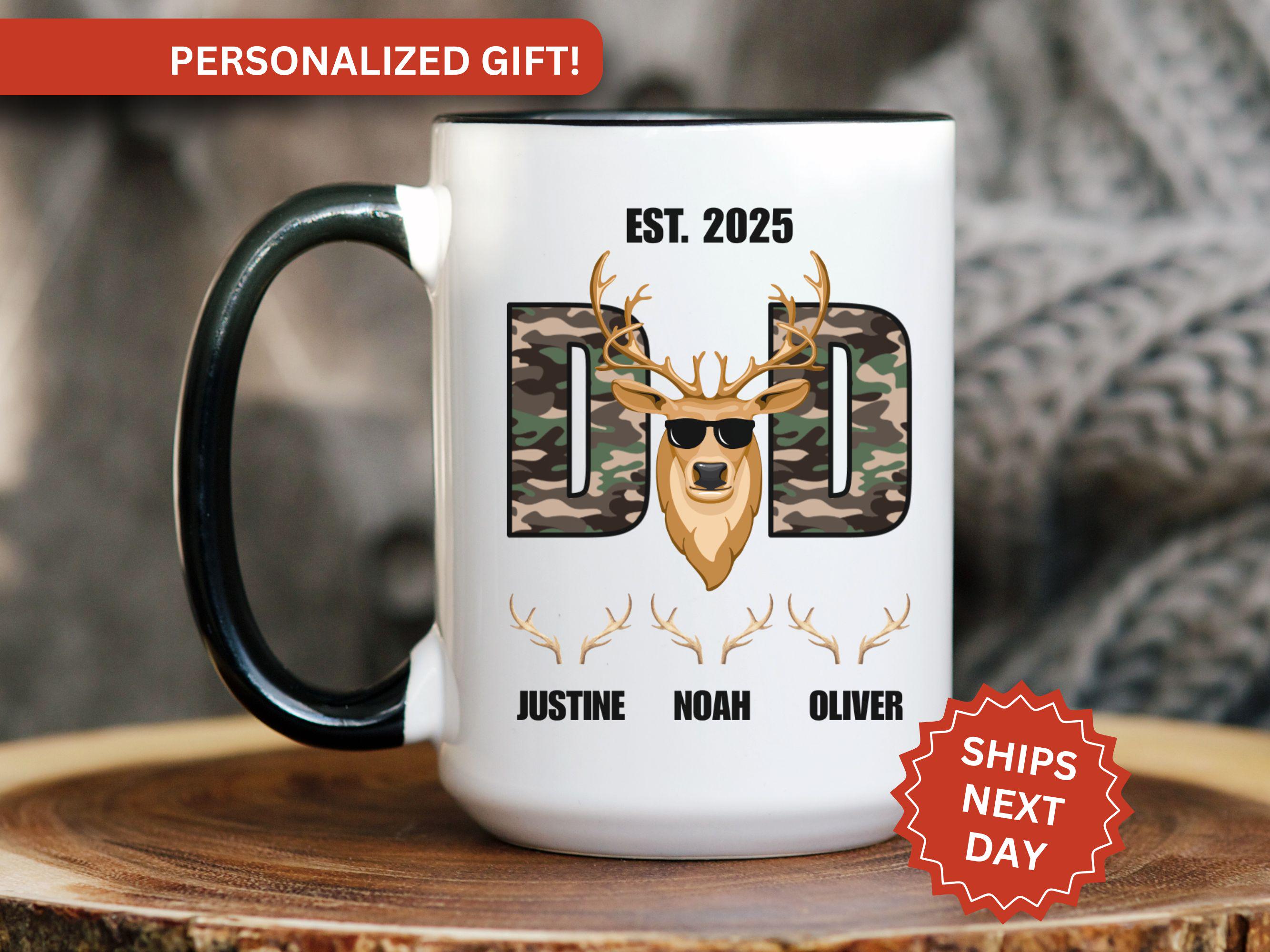 Personalized Hunter Dad, Custom Dad Hunter Coffee Cup Gift for Father's Day Mug for Deer Hunter Dad Cup Personalized Hunting Mug Hunter Dad