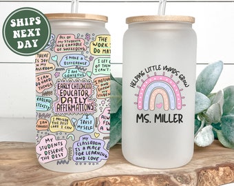 Early Childhood Educator Glass Cup, Personalized Pre-School Teacher Frosted Glass Tumbler Mug Daycare Teacher Appreciation Gifts for Daycare