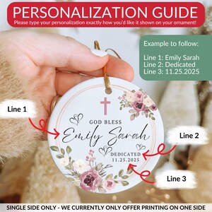 Adorno de bautizo personalizado, adorno navideño personalizado para bautizo, dedicación, regalos de bautizo, bautizo de bebé, rosa floral imagen 2