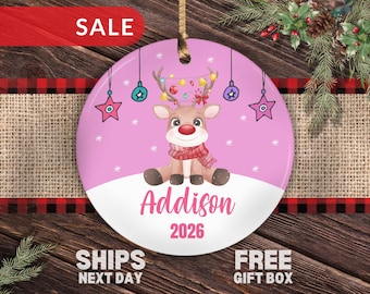 Girls Christmas Ornament, Personalized Kids Ornament Reindeer Christmas Ornament Girl Custom Child Name Ornament Girls Ornament Keepsake