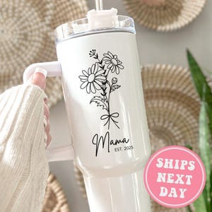 Mama 40oz Tumbler, Custom New Mama Tumbler with Handle Gifts for New Mama First Mother's Day Mama Est. Gift for New Mama Travel Mug Mama Cup