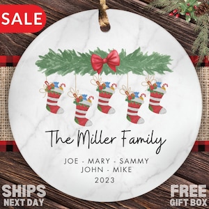 Personalized Family Ornament, Custom Name Year Family Christmas Ornament Gifts for Family Keepsake Customized Names Stocking Ornament Gifts