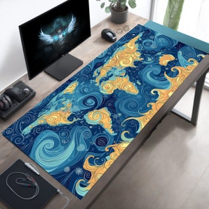 Abstract Artisan World Map Desk Mat, Extra Large Mousepad, Gaming Mouse Pad, Oversized Desk Pad, Extended Deskmat, Giant Deskpad