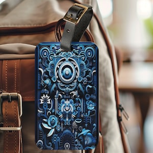 Royal Mayan Blue Abstract Luggage Tag, Easy to Locate at Baggage Claim, Lovely Art ,Information Card on Back