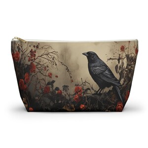 Dark Academia Bag, Dark Cottagecore Bag, Raven Cosmetic Bag, Gothic Makeup Bag, Goth Pencil Case, Raven Small Purse image 10