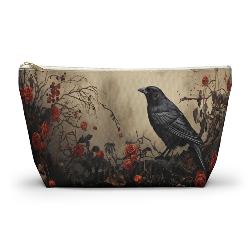 Dark Academia Bag, Dark Cottagecore Bag, Raven Cosmetic Bag, Gothic Makeup Bag, Goth Pencil Case, Raven Small Purse image 10