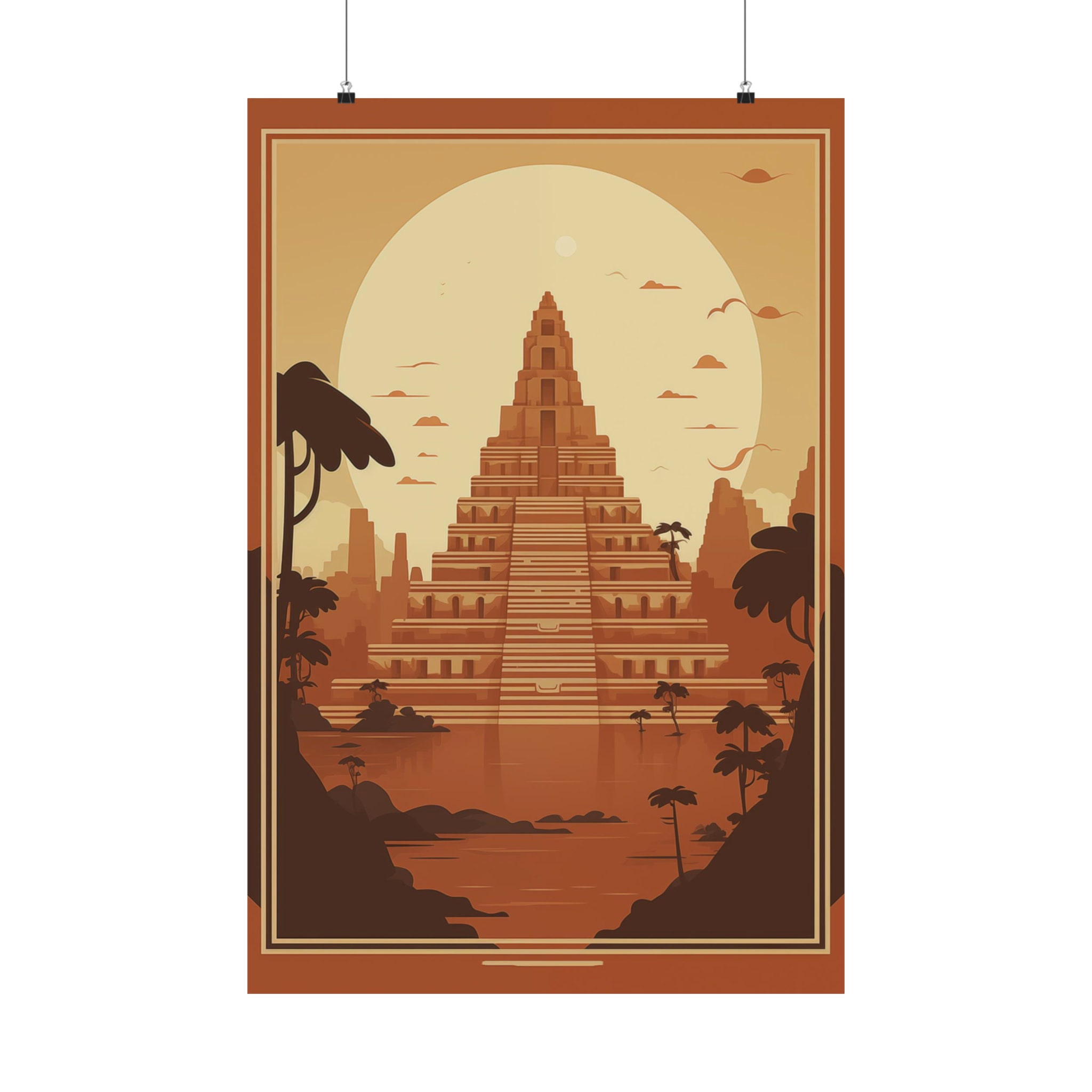Mayan Pyramid Sunset Art Print
