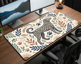 ボヘミアン風のかわいい犬柄デスクパッド - 犬好きへのギフト
