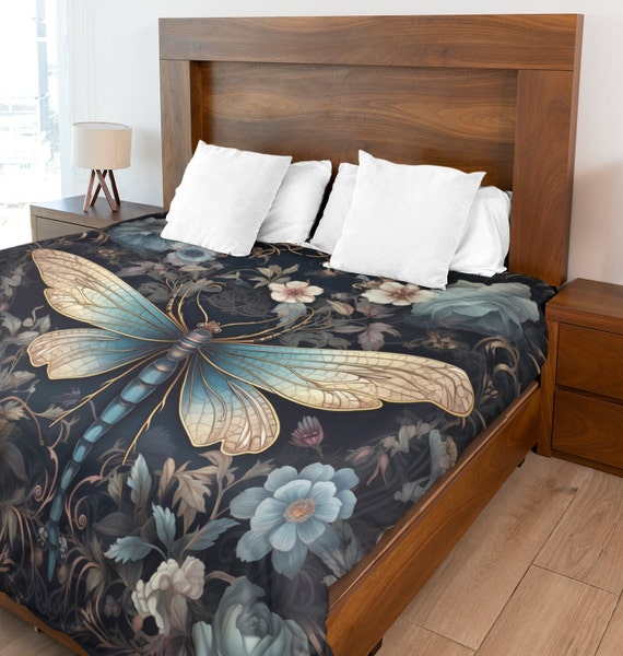 Gothic Dragonfly Comforter, Gothic Comforter, Dorm Comforter Blanket, Goth Gifts, Gothic Bedroom Decor, Light Weight Comforter