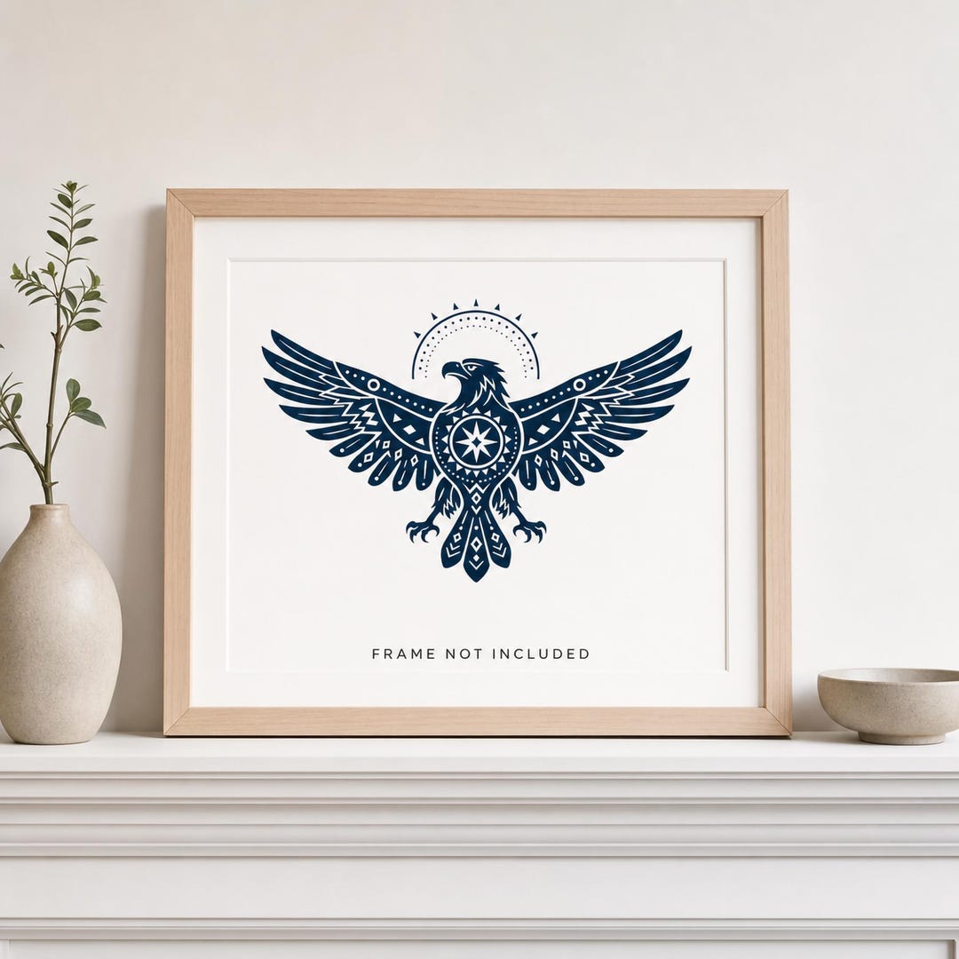 Tribal Eagle Illustration Matte Horizontal Poster Navy Aztec Bird Tribal Eagle Illustration Matte Horizontal Poster Navy Aztec Bird